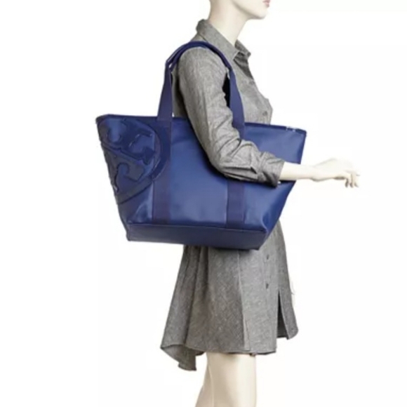 Tory Burch Beach Canvas Tote In Royal Blue Large - Picture 11 of 14
